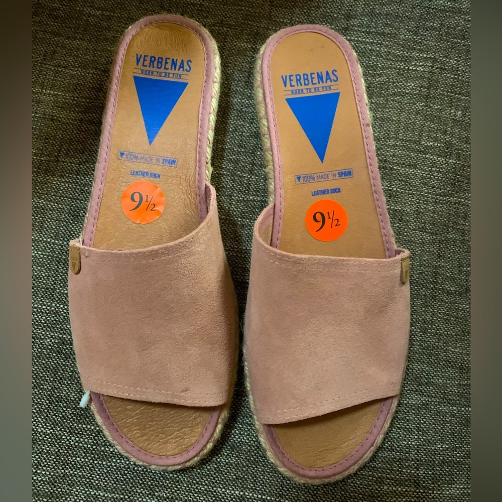 Verbenas Pink Andrea 41 suede espadrilles slip on sandals - NWT - 9 1/2 leather